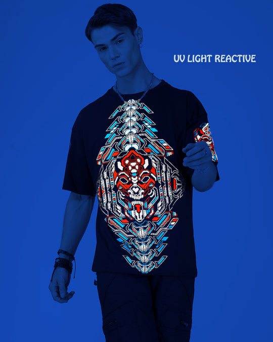 Cyberpunk Skull UV Reactive &amp; Glow in Dark Oversized T-Shirt