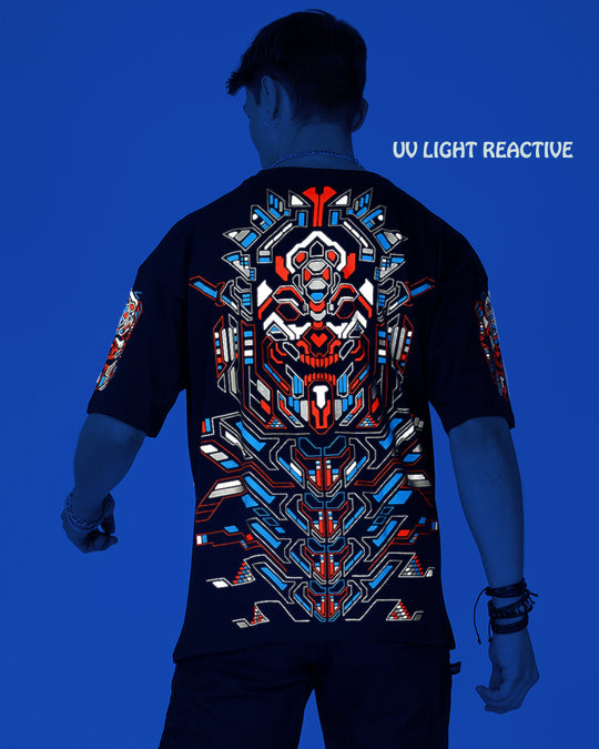 Cyberpunk Skull UV Reactive &amp; Glow in Dark Oversized T-Shirt