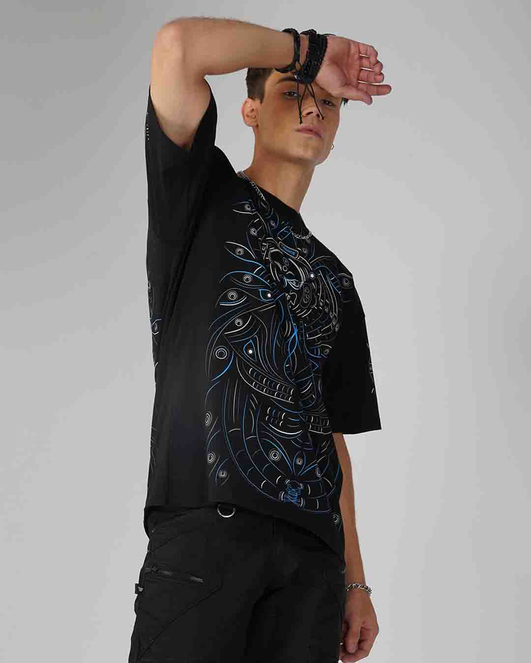 Ultra Tribe DJ Skull Trance UV Reactive &amp; Glow in the Dark Oversized T-Shirt