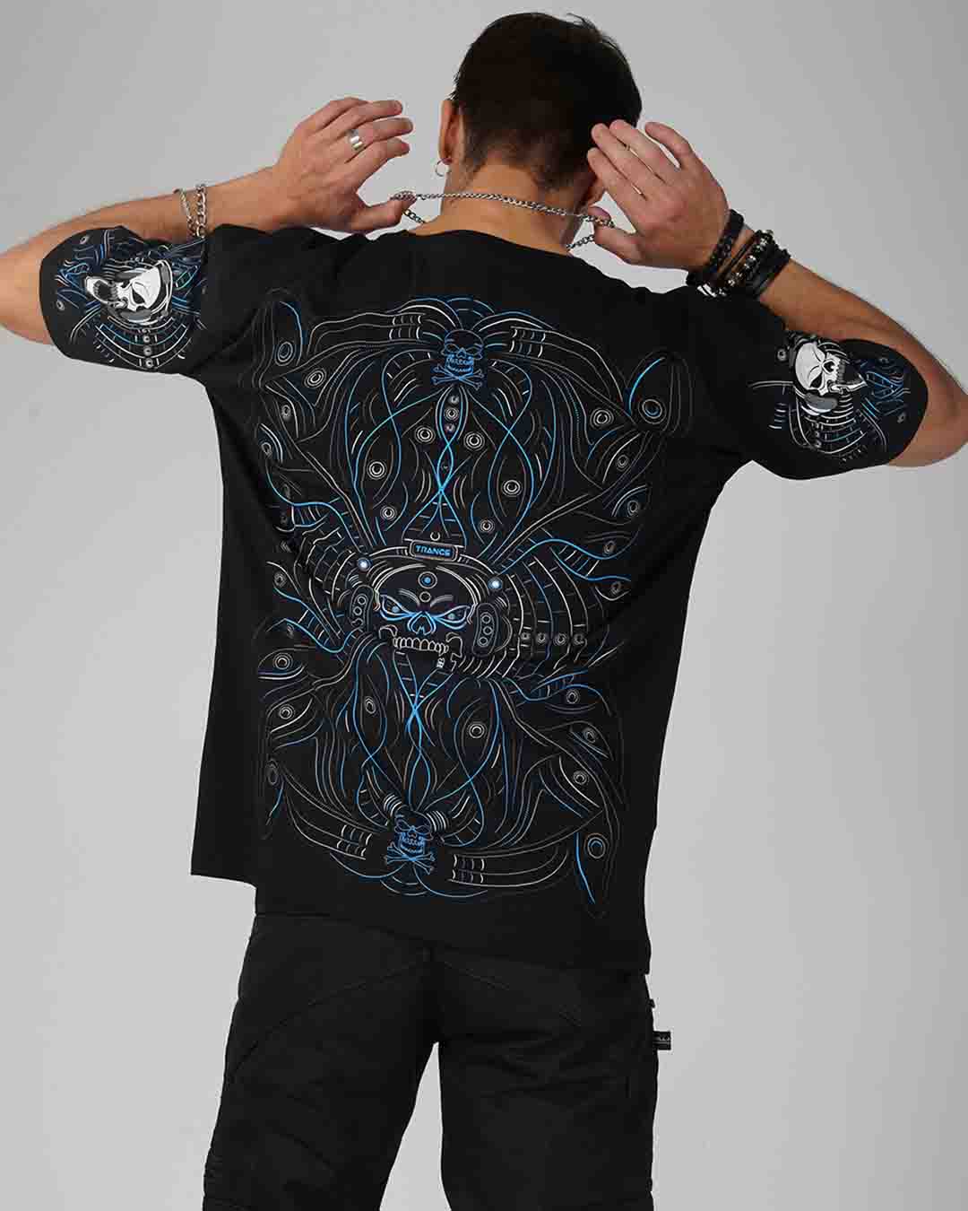 Ultra Tribe DJ Skull Trance UV Reactive &amp; Glow in the Dark Oversized T-Shirt