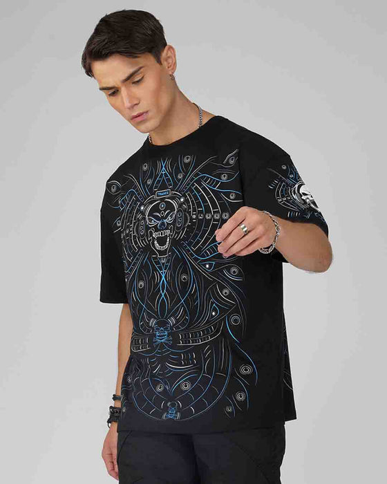 Ultra Tribe DJ Skull Trance UV Reactive & Glow in the Dark Oversized T-Shirt